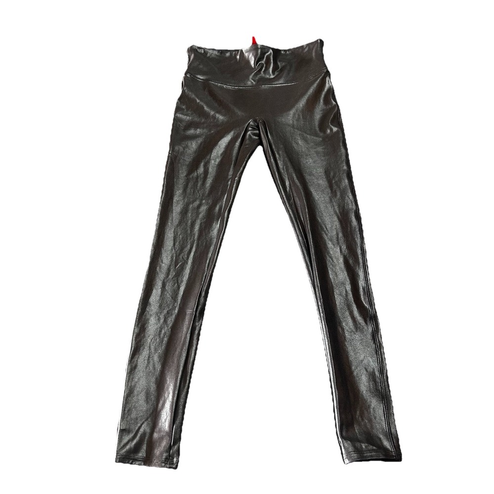 Spanx‎ Faux Leather Leggings Womens SZ M Mid Rise Black Pull On Stretch